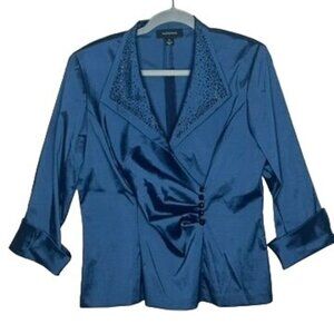 R&M Richard’s Navy Taffeta Evening Topper Jacket Womens 14 Glam Occasion Formal